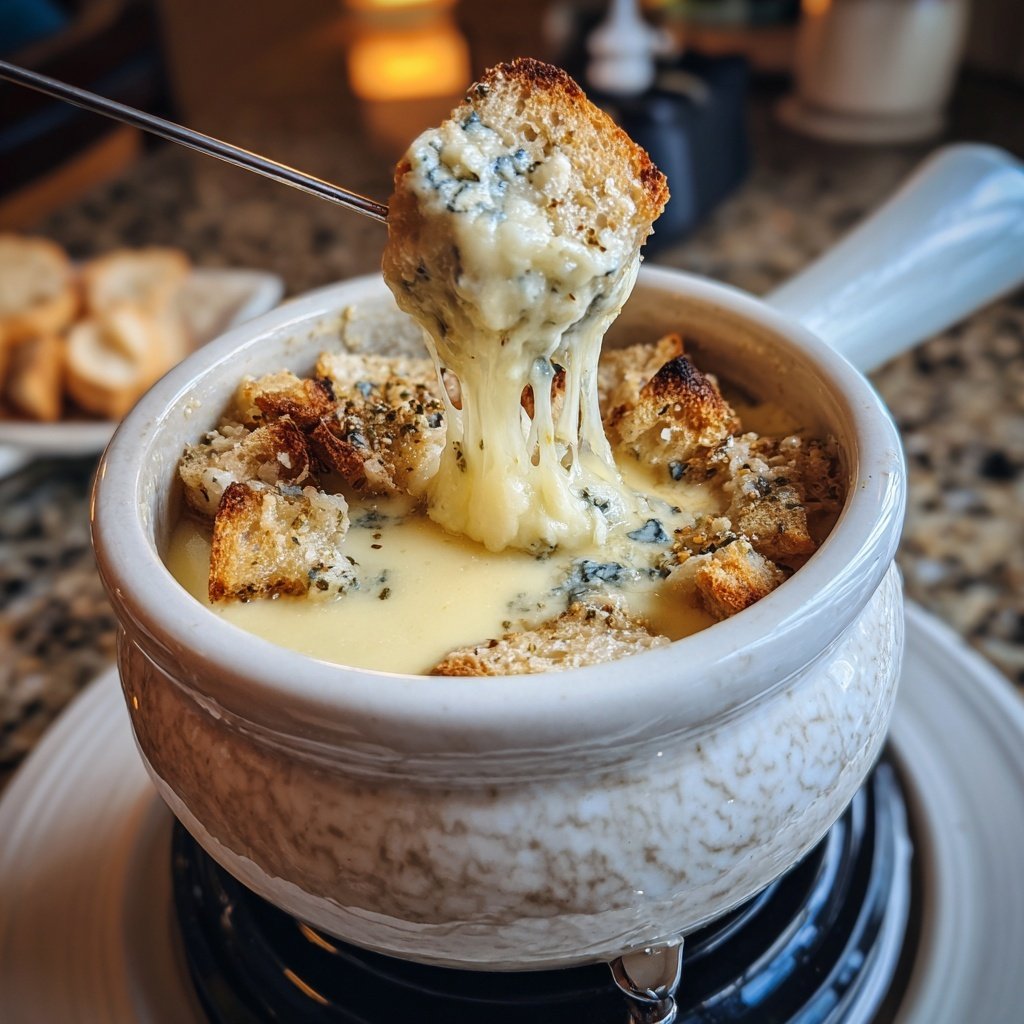 Fondue with Mild Blue Cheese and Garlic